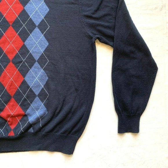 Sebastian Cooper Cotton Cashmere Blend Argyle Sweater Modern Fit Knit V Neck XL - Picture 7 of 11